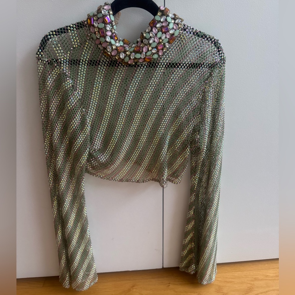 Embellished Green and Gold Women's Top